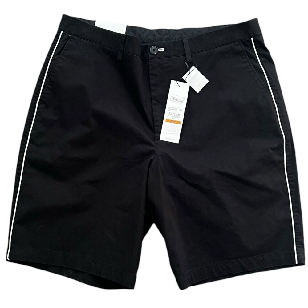 Calvin Klein Men's Black Flat Front Shorts with White Piping‎ Size 33W